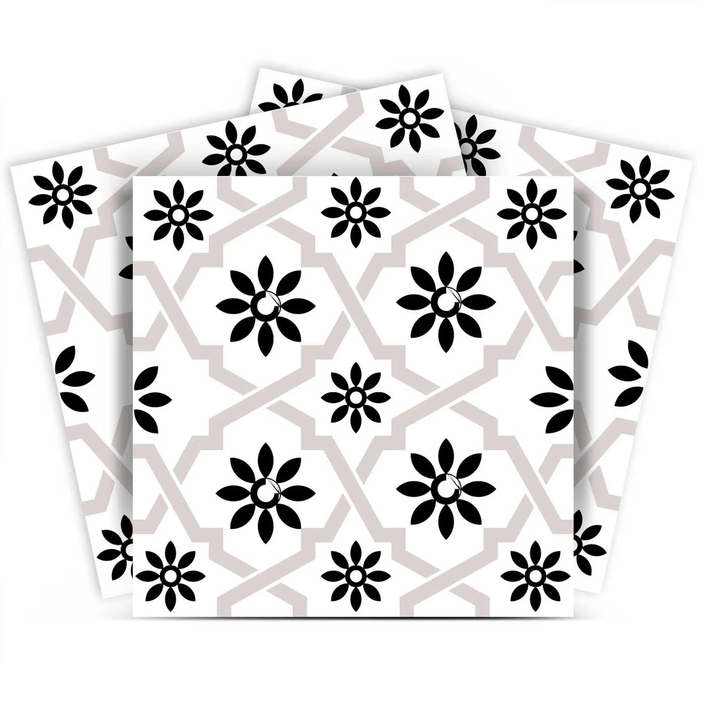 4" X 4" Black and White Lil Daisy Peel and Stick Removable Tiles HomeRoots