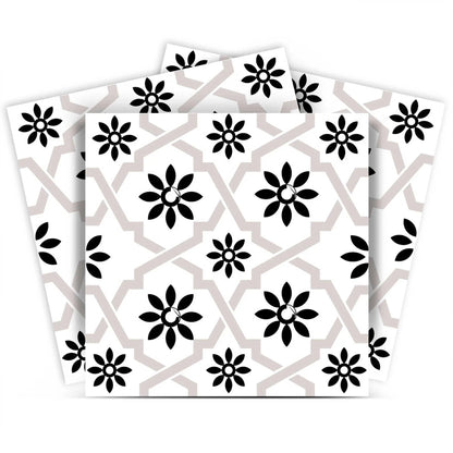 4" X 4" Black and White Lil Daisy Peel and Stick Removable Tiles HomeRoots