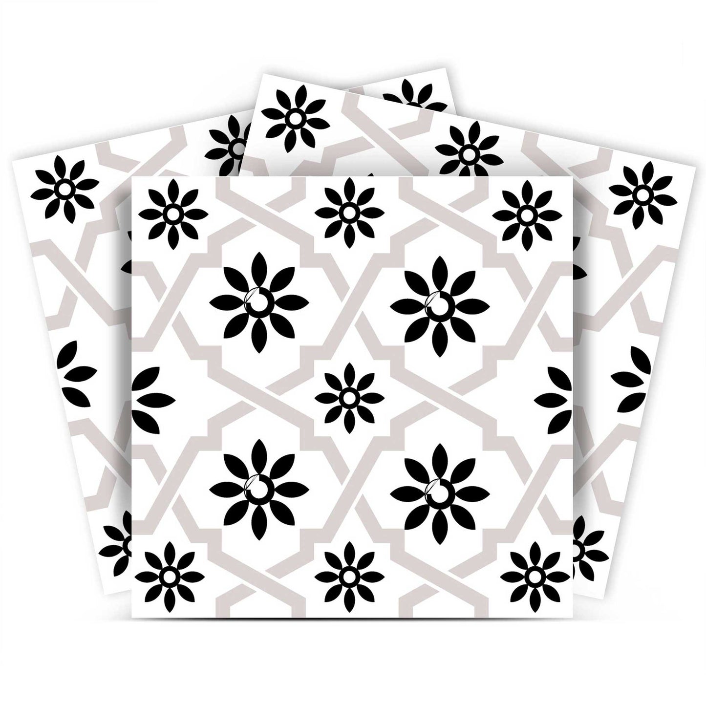 6" X 6" Black and White Lil  Daisy Peel and Stick Removable Tiles