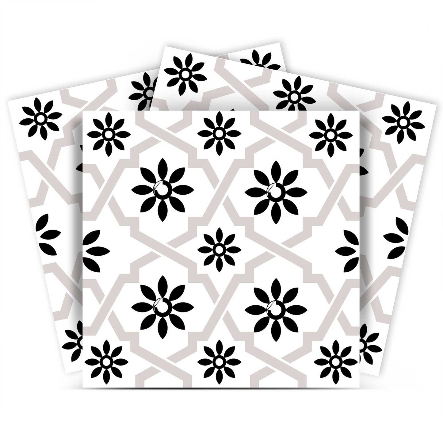4" X 4" Black and White Lil Daisy Peel and Stick Removable Tiles HomeRoots