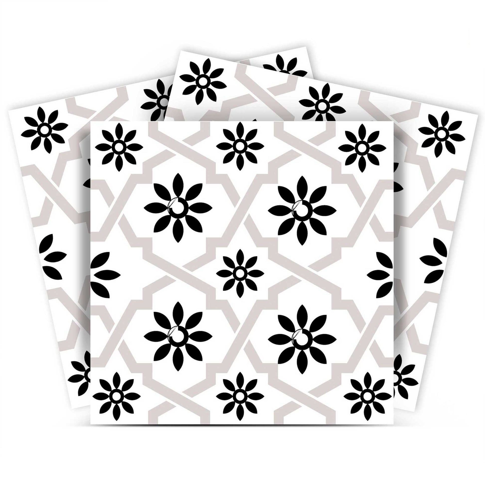 4" X 4" Black and White Lil Daisy Peel and Stick Removable Tiles HomeRoots