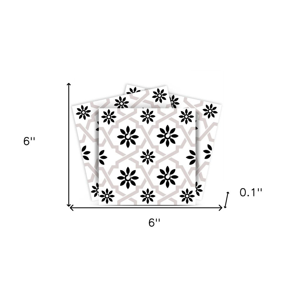 5" X 5" Black and White Lil Daisy Peel and Stick Removable Tiles HomeRoots