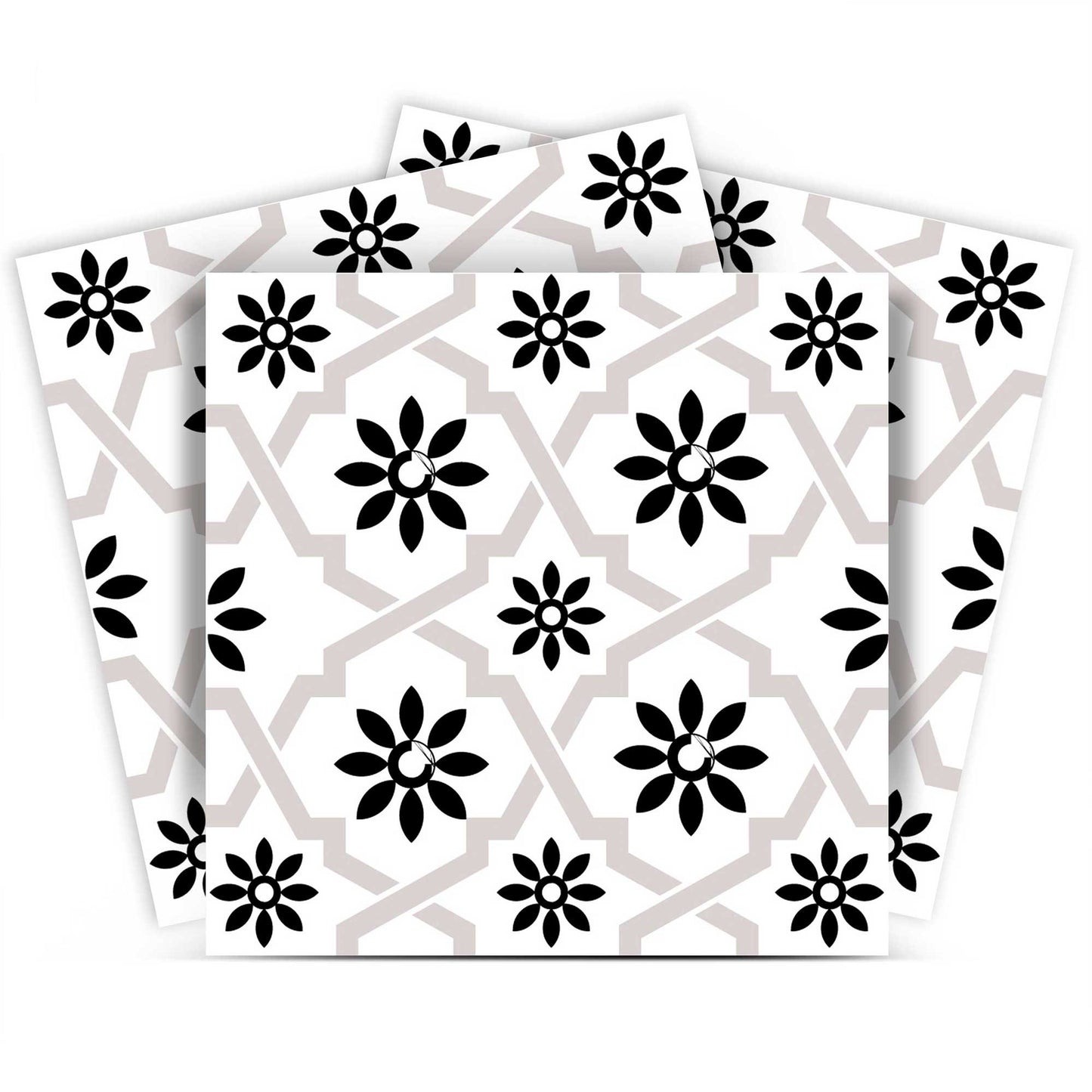 5" X 5" Black and White Lil Daisy Peel and Stick Removable Tiles