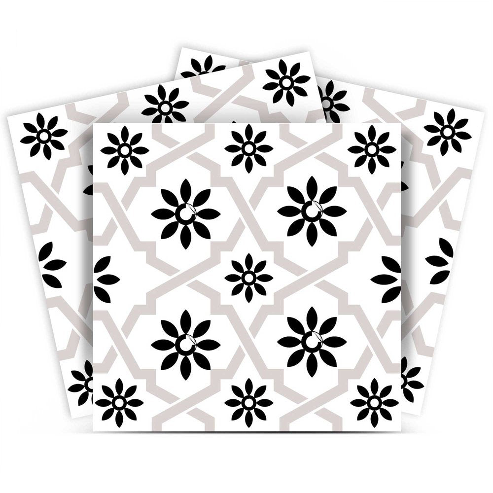 4" X 4" Black and White Lil Daisy Peel and Stick Removable Tiles HomeRoots