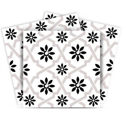 4" X 4" Black and White Lil Daisy Peel and Stick Removable Tiles HomeRoots