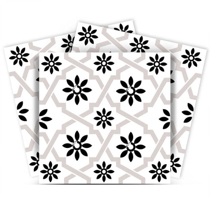 7" X 7" Black and White Lil  Daisy Peel and Stick Removable Tiles