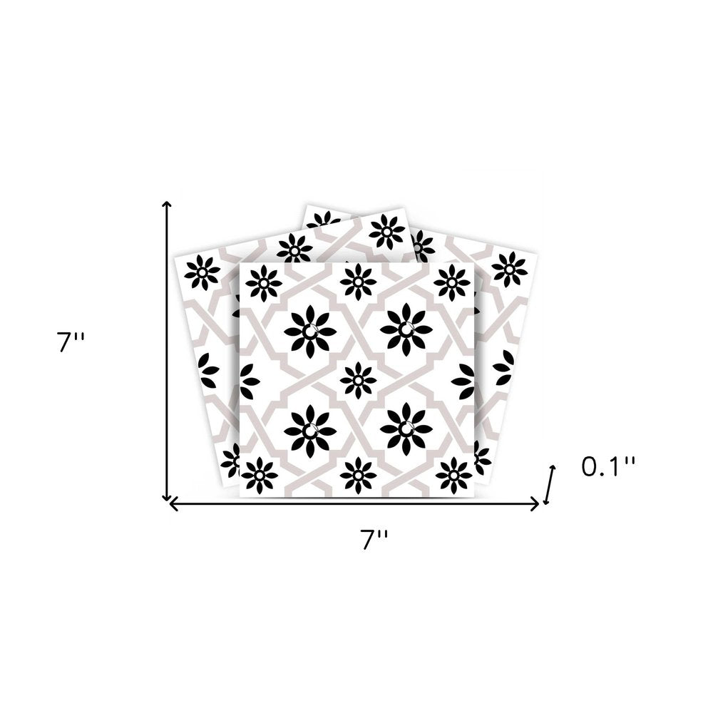 4" X 4" Black and White Lil Daisy Peel and Stick Removable Tiles HomeRoots