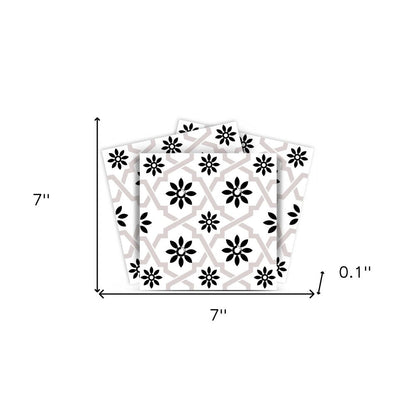 4" X 4" Black and White Lil Daisy Peel and Stick Removable Tiles HomeRoots