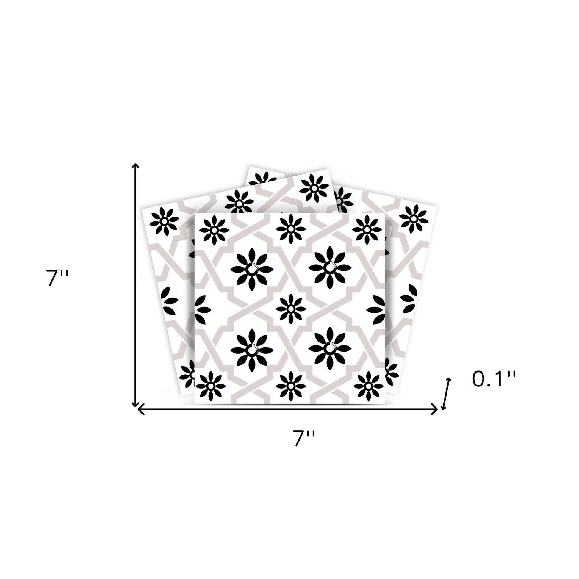 4" X 4" Black and White Lil Daisy Peel and Stick Removable Tiles HomeRoots