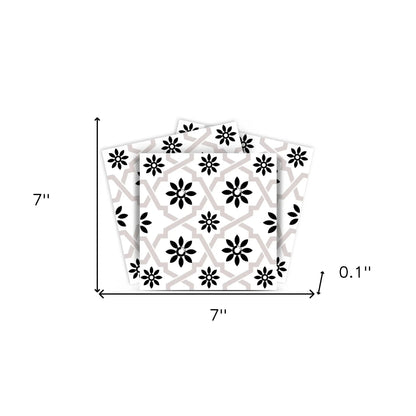 4" X 4" Black and White Lil Daisy Peel and Stick Removable Tiles HomeRoots
