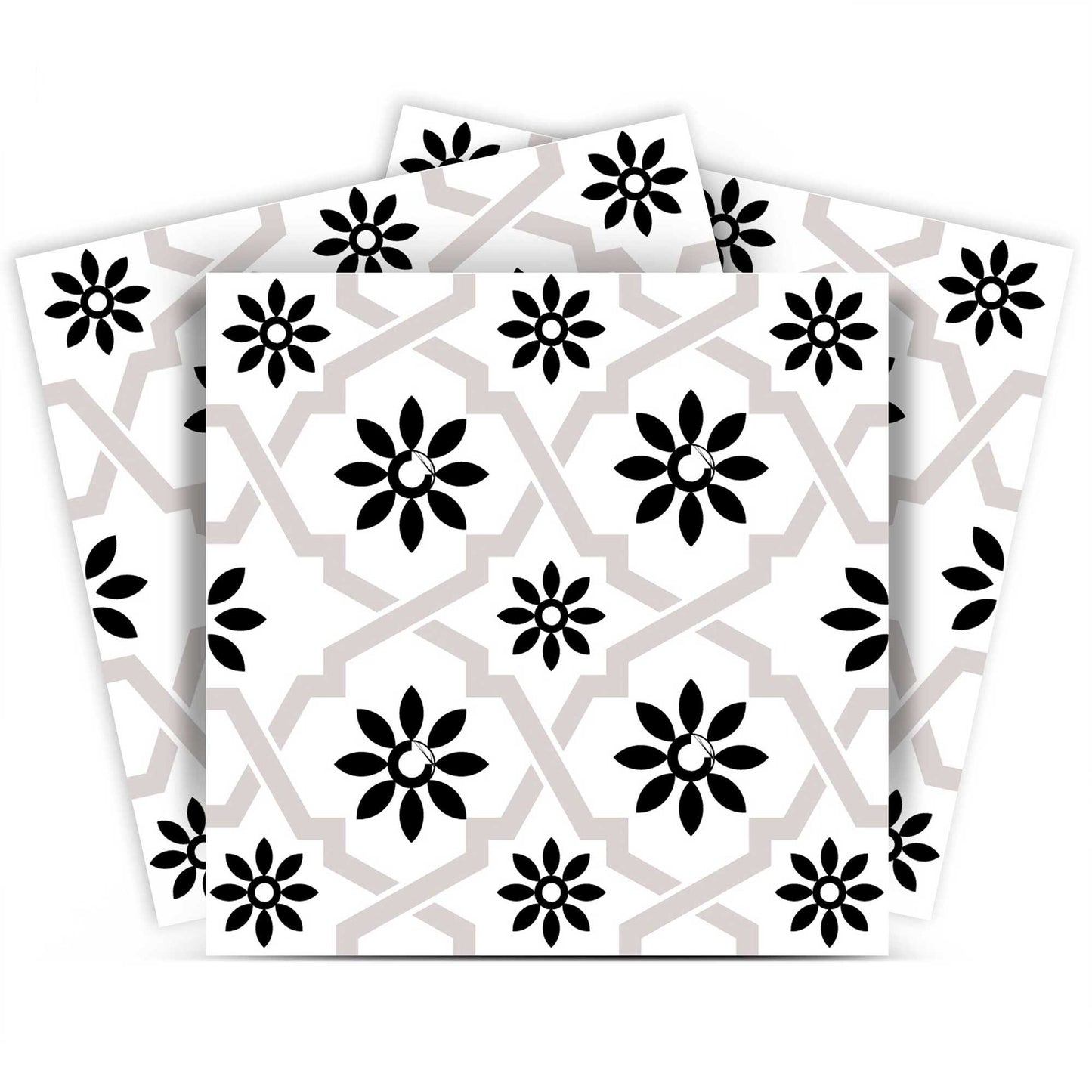 4" X 4" Black and White Lil Daisy Peel and Stick Removable Tiles HomeRoots