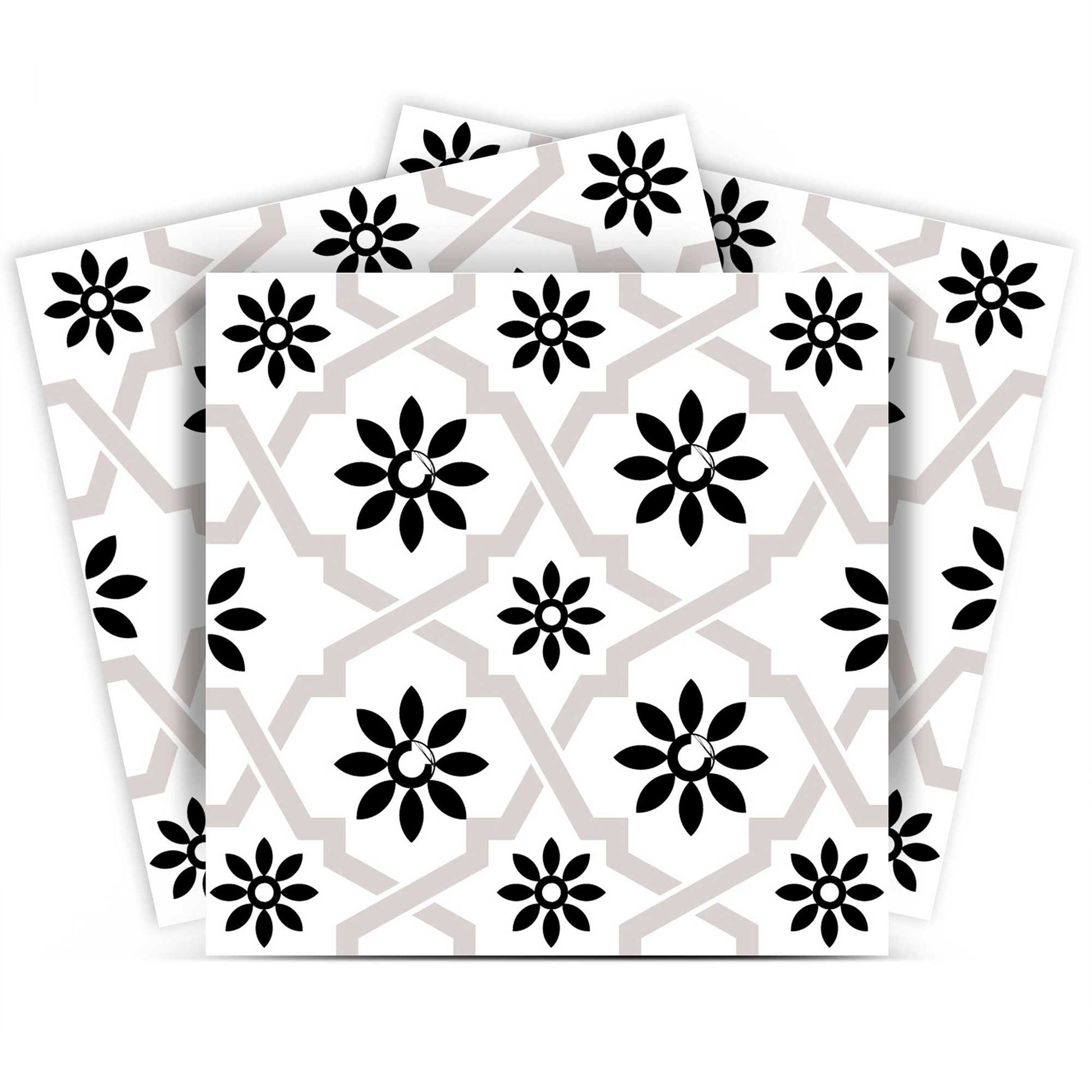 4" X 4" Black and White Lil Daisy Peel and Stick Removable Tiles HomeRoots