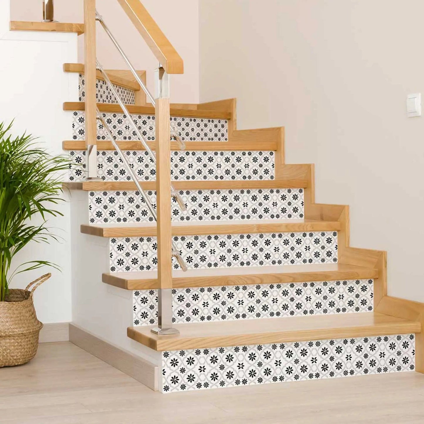 4" X 4" Black and White Lil Daisy Peel and Stick Removable Tiles HomeRoots