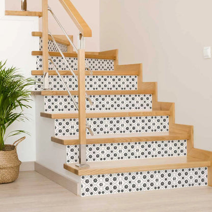 4" X 4" Black and White Lil Daisy Peel and Stick Removable Tiles HomeRoots