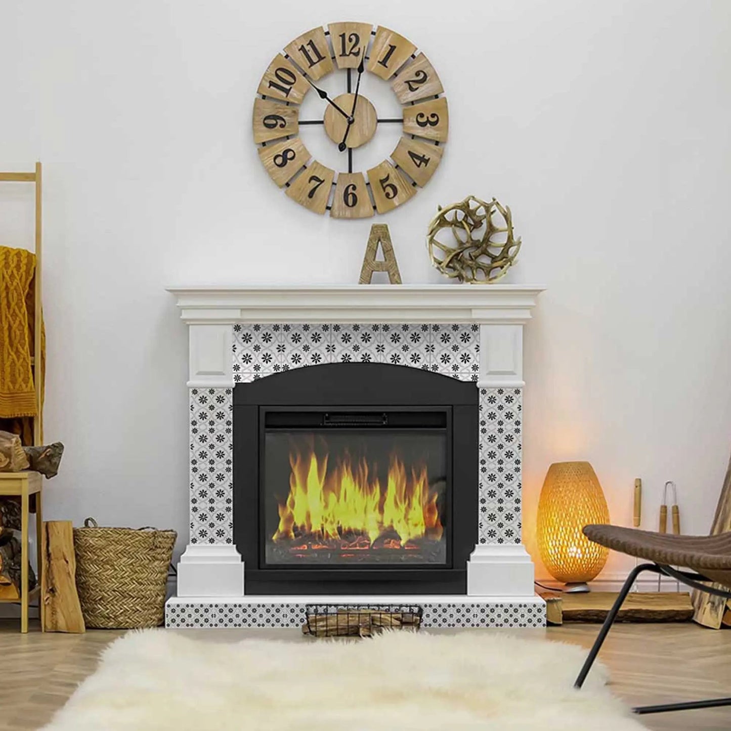 4" X 4" Black and White Lil Daisy Peel and Stick Removable Tiles HomeRoots