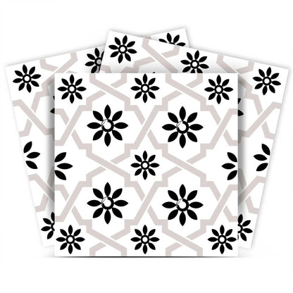 4" X 4" Black and White Lil Daisy Peel and Stick Removable Tiles HomeRoots