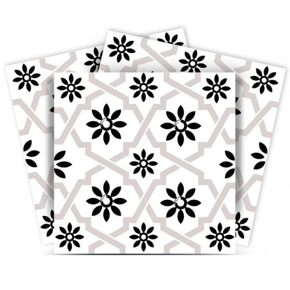 4" X 4" Black and White Lil Daisy Peel and Stick Removable Tiles HomeRoots
