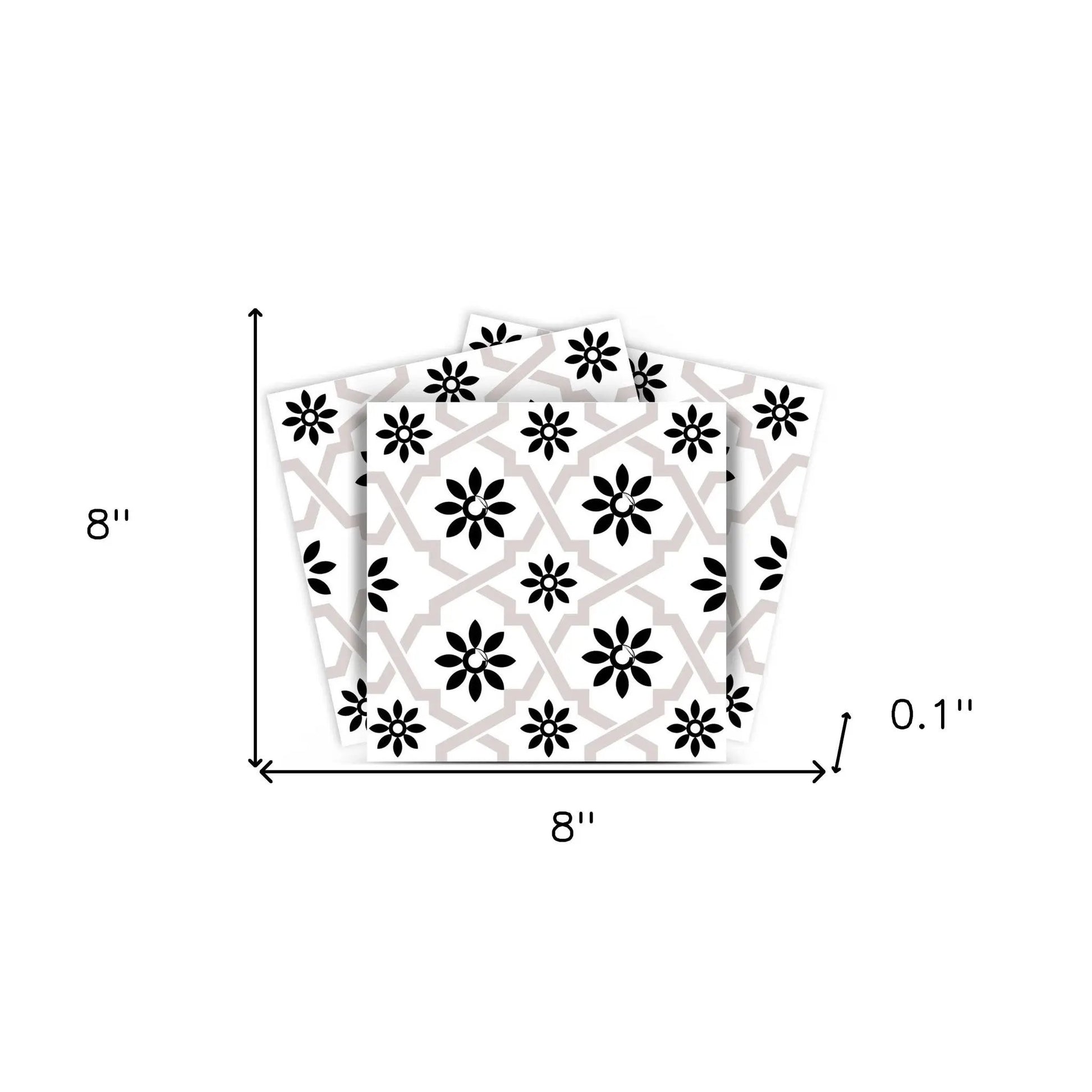 4" X 4" Black and White Lil Daisy Peel and Stick Removable Tiles HomeRoots