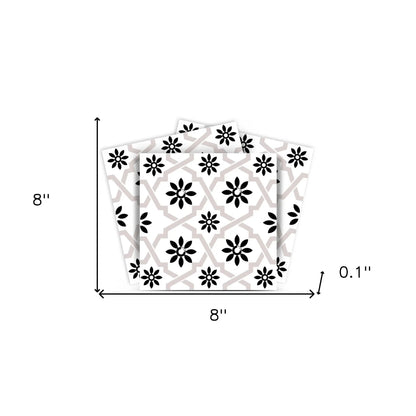 4" X 4" Black and White Lil Daisy Peel and Stick Removable Tiles HomeRoots