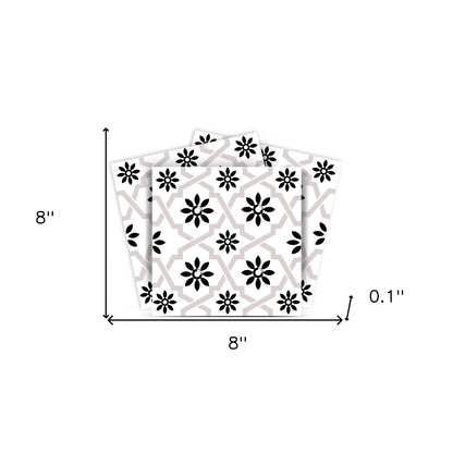 4" X 4" Black and White Lil Daisy Peel and Stick Removable Tiles HomeRoots