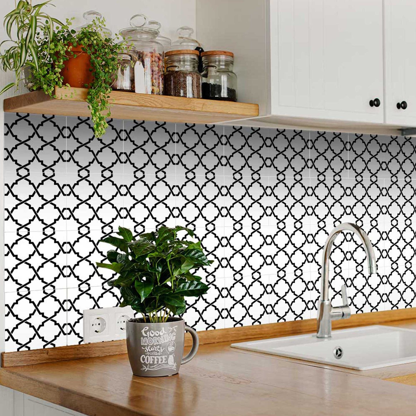 5" X 5" Black and White Quatrefoil Peel and Stick Tiles