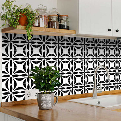 4" X 4" Black and White Colla Peel and Stick Removable Tiles