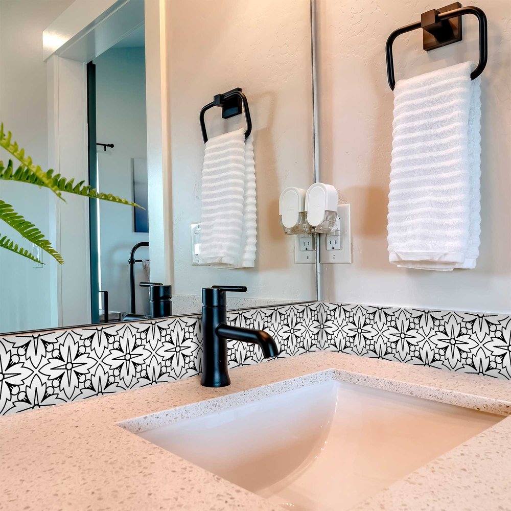 4" X 4" White and Black Cross Peel and Stick Removable Tiles HomeRoots