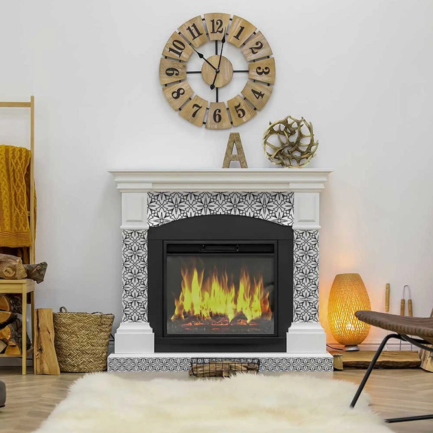 4" X 4" White and Black Cross Peel and Stick Removable Tiles HomeRoots