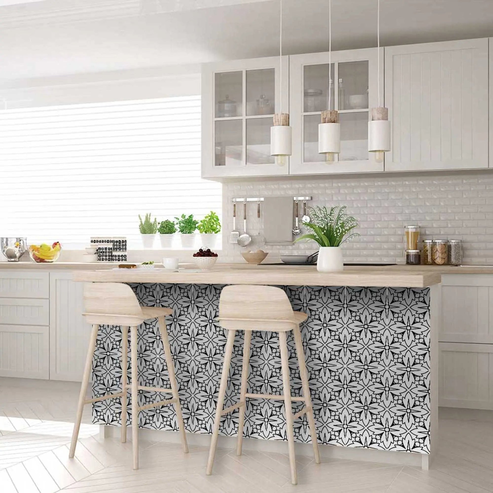 4" X 4" White and Black Cross Peel and Stick Removable Tiles HomeRoots