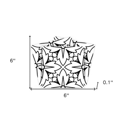 6" X 6" White and Black Cross Peel and Stick Removable Tiles