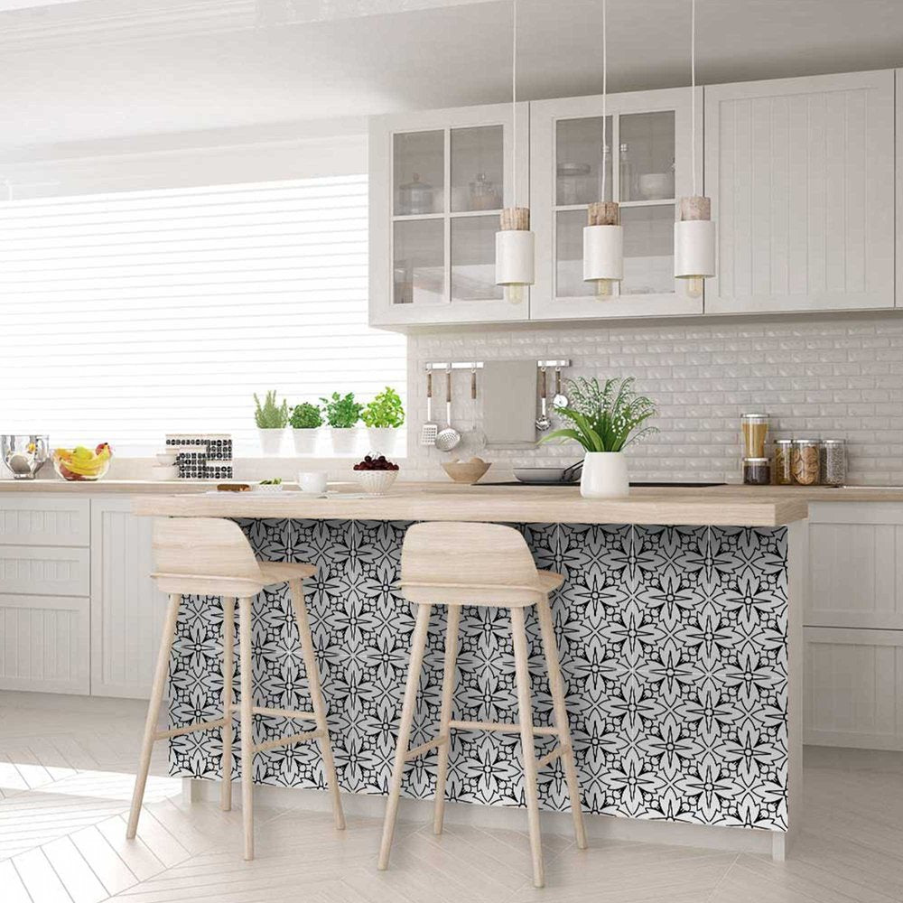 4" X 4" White and Black Cross Peel and Stick Removable Tiles HomeRoots