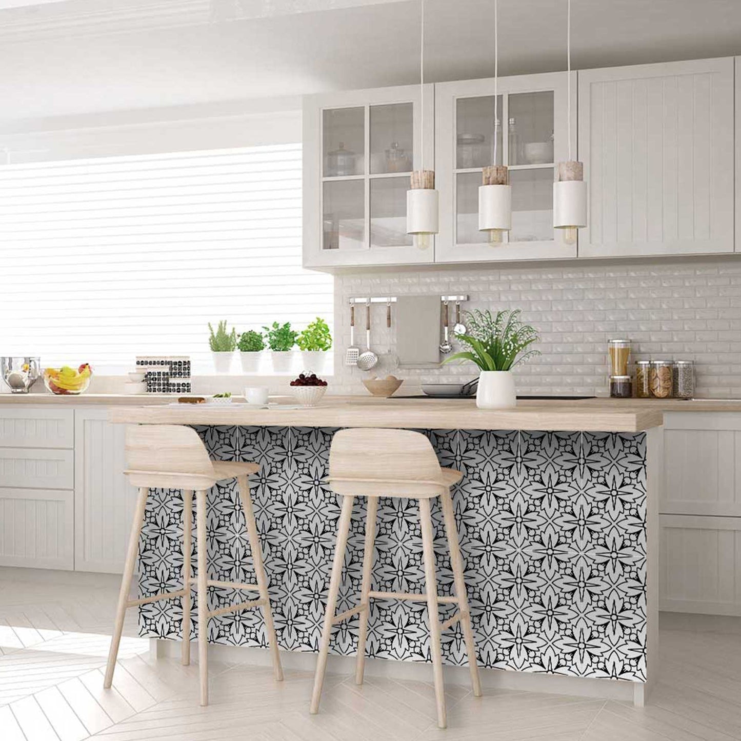 4" X 4" White and Black Cross Peel and Stick Removable Tiles HomeRoots