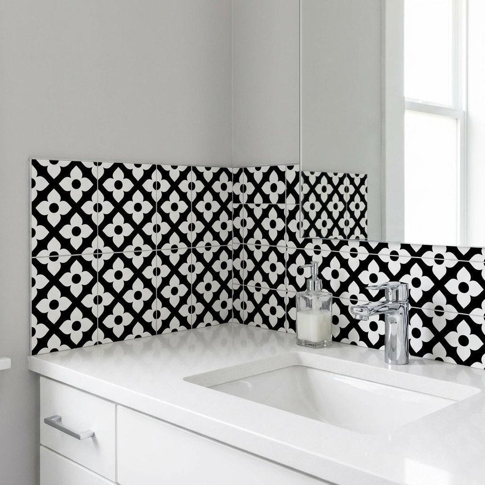 4" X 4" Black and White Dia Peel and Stick Removable Tiles HomeRoots