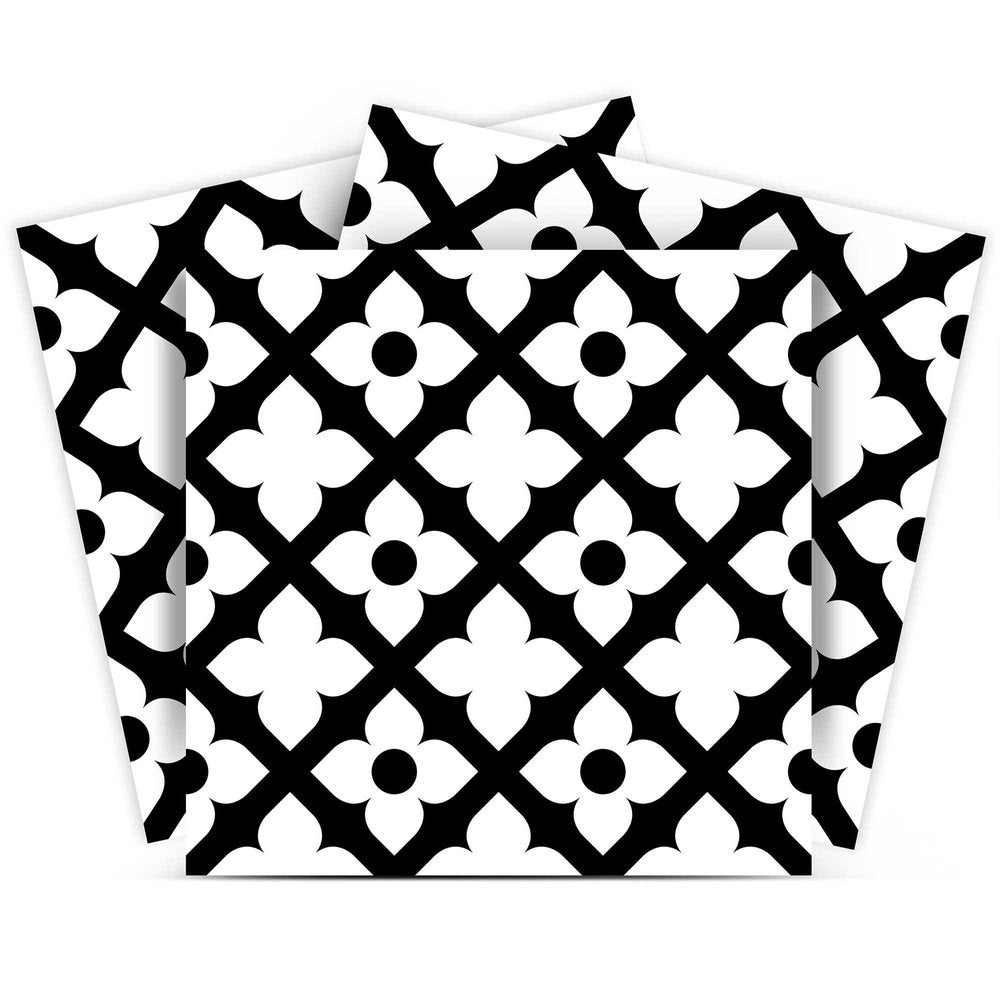 4" X 4" Black and White Dia Peel and Stick Removable Tiles HomeRoots