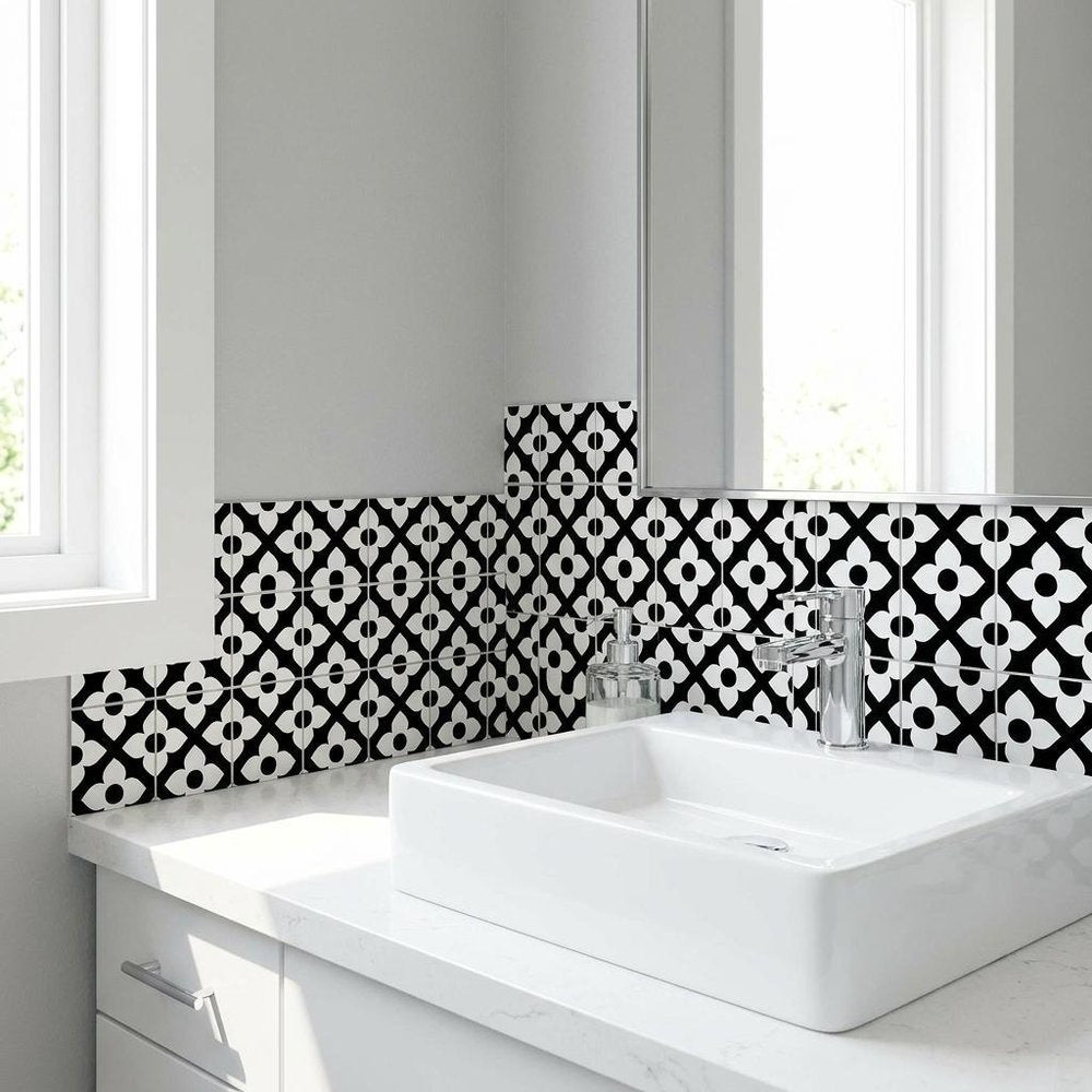4" X 4" Black and White Dia Peel and Stick Removable Tiles HomeRoots