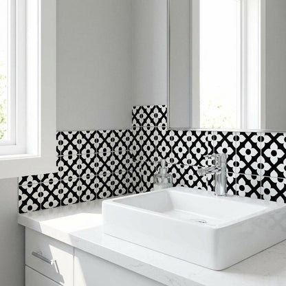 4" X 4" Black and White Dia Peel and Stick Removable Tiles HomeRoots