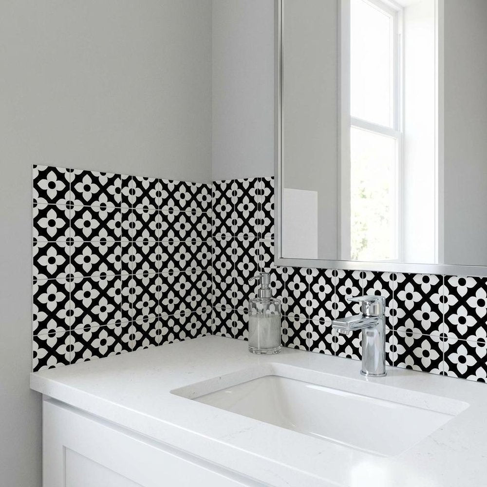 4" X 4" Black and White Dia Peel and Stick Removable Tiles HomeRoots