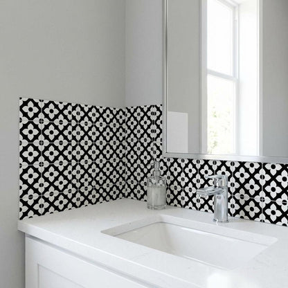 4" X 4" Black and White Dia Peel and Stick Removable Tiles HomeRoots