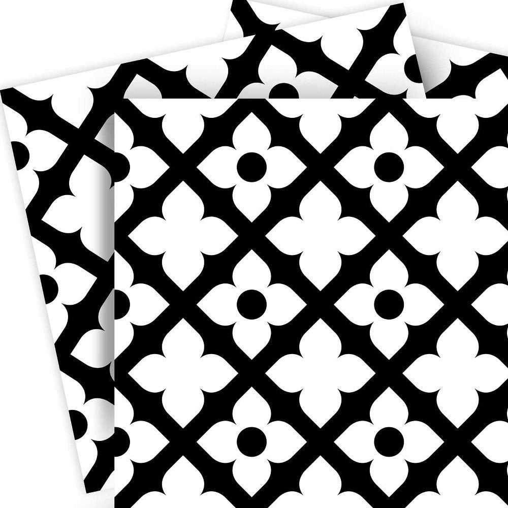 4" X 4" Black and White Dia Peel and Stick Removable Tiles HomeRoots