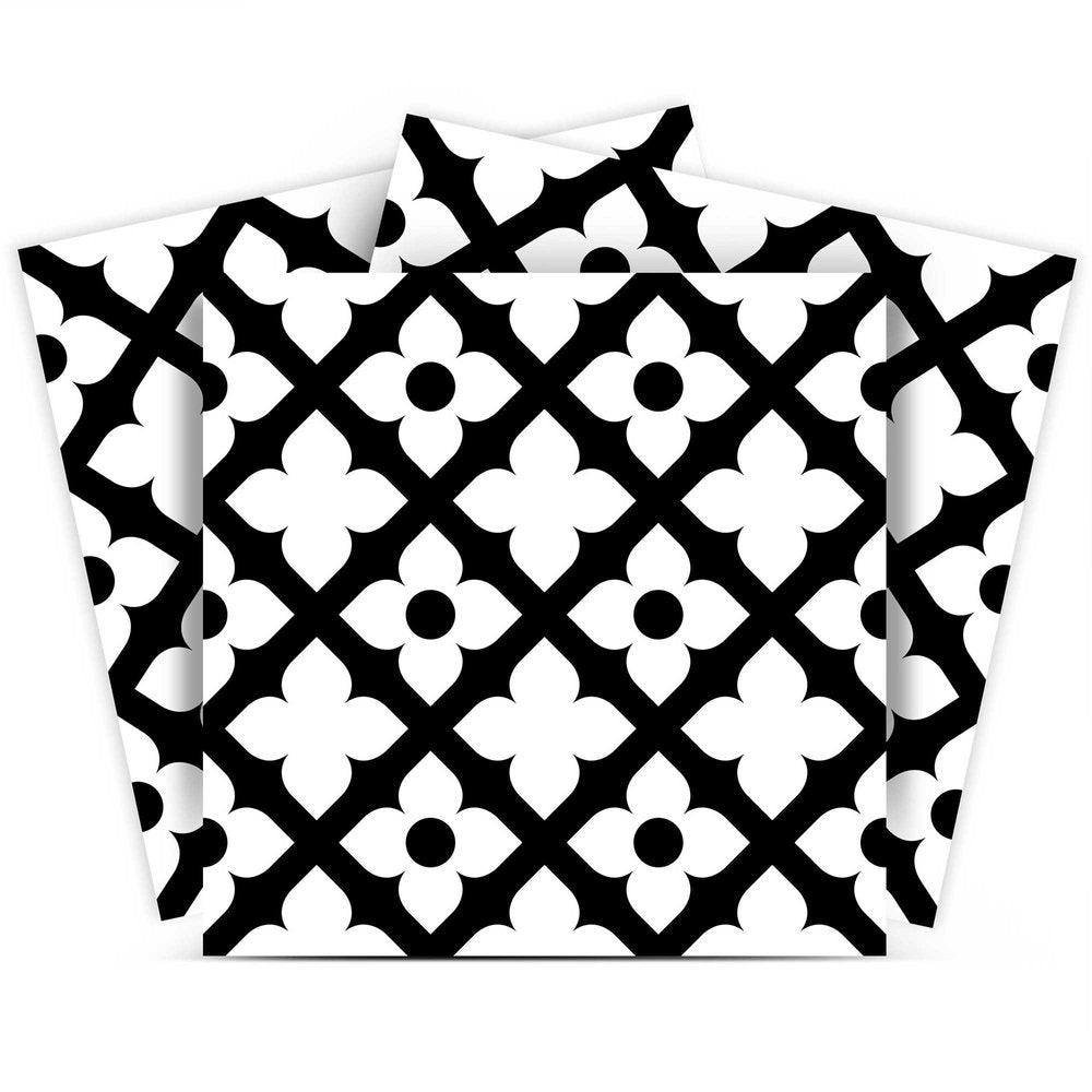 4" X 4" Black and White Dia Peel and Stick Removable Tiles HomeRoots
