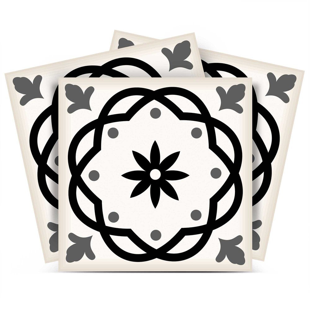 4" X 4" Black and White Rolla Peel and Stick Removable Tiles HomeRoots