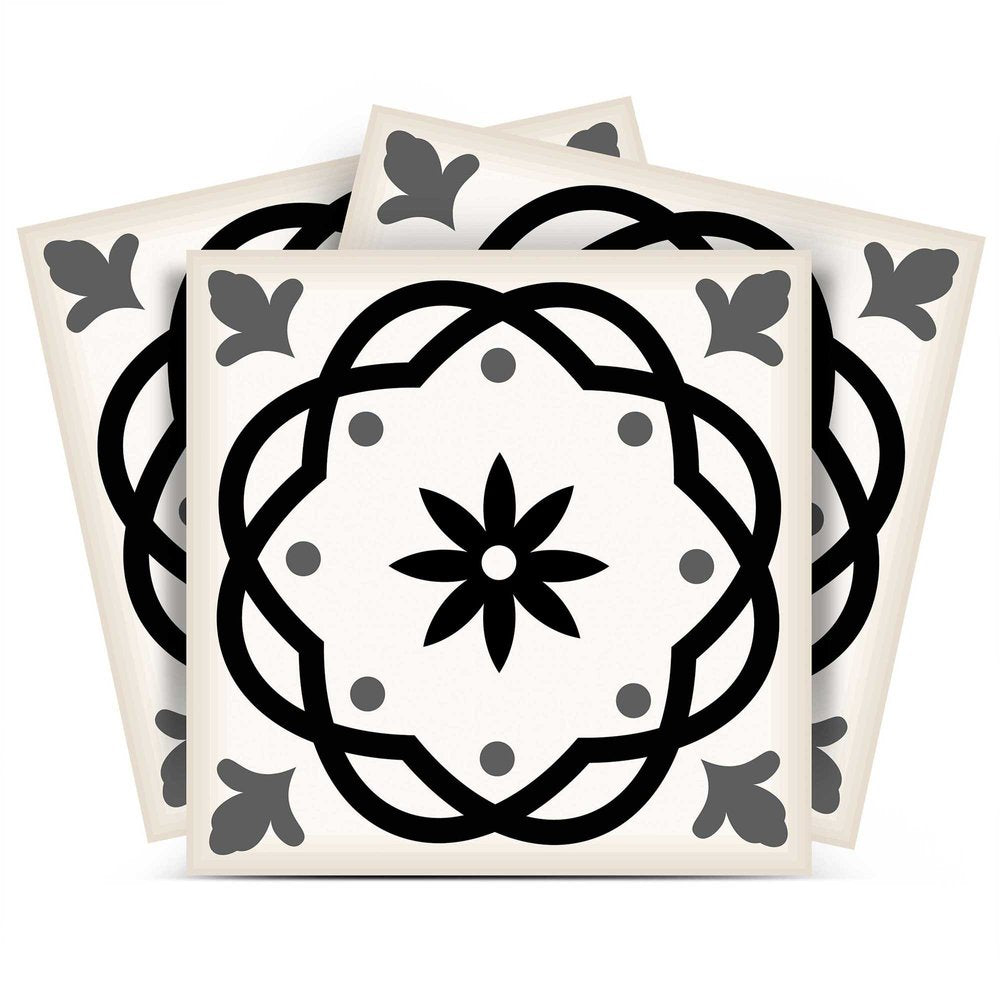 4" X 4" Black and White Rolla Peel and Stick Removable Tiles HomeRoots