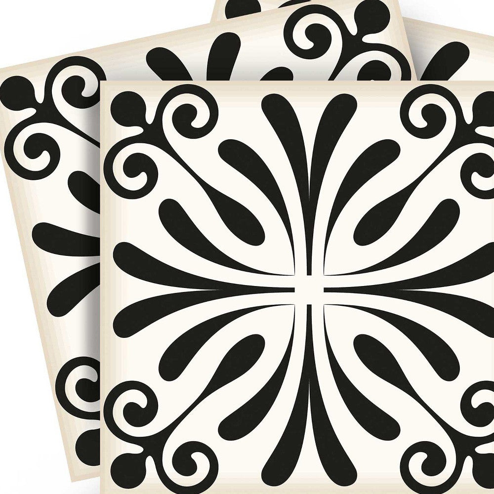 4" X 4" Black and White Flo Peel and Stick Removable Tiles