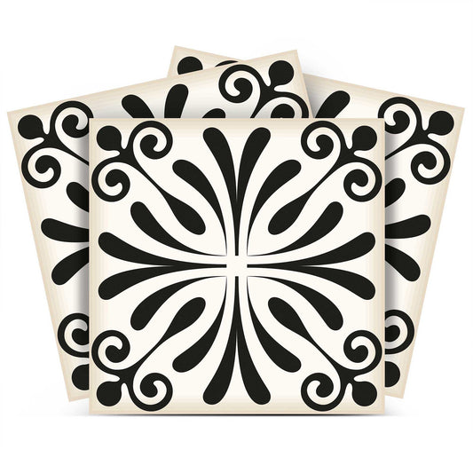 8" X 8" Black and White Flo Peel and Stick Removable Tiles