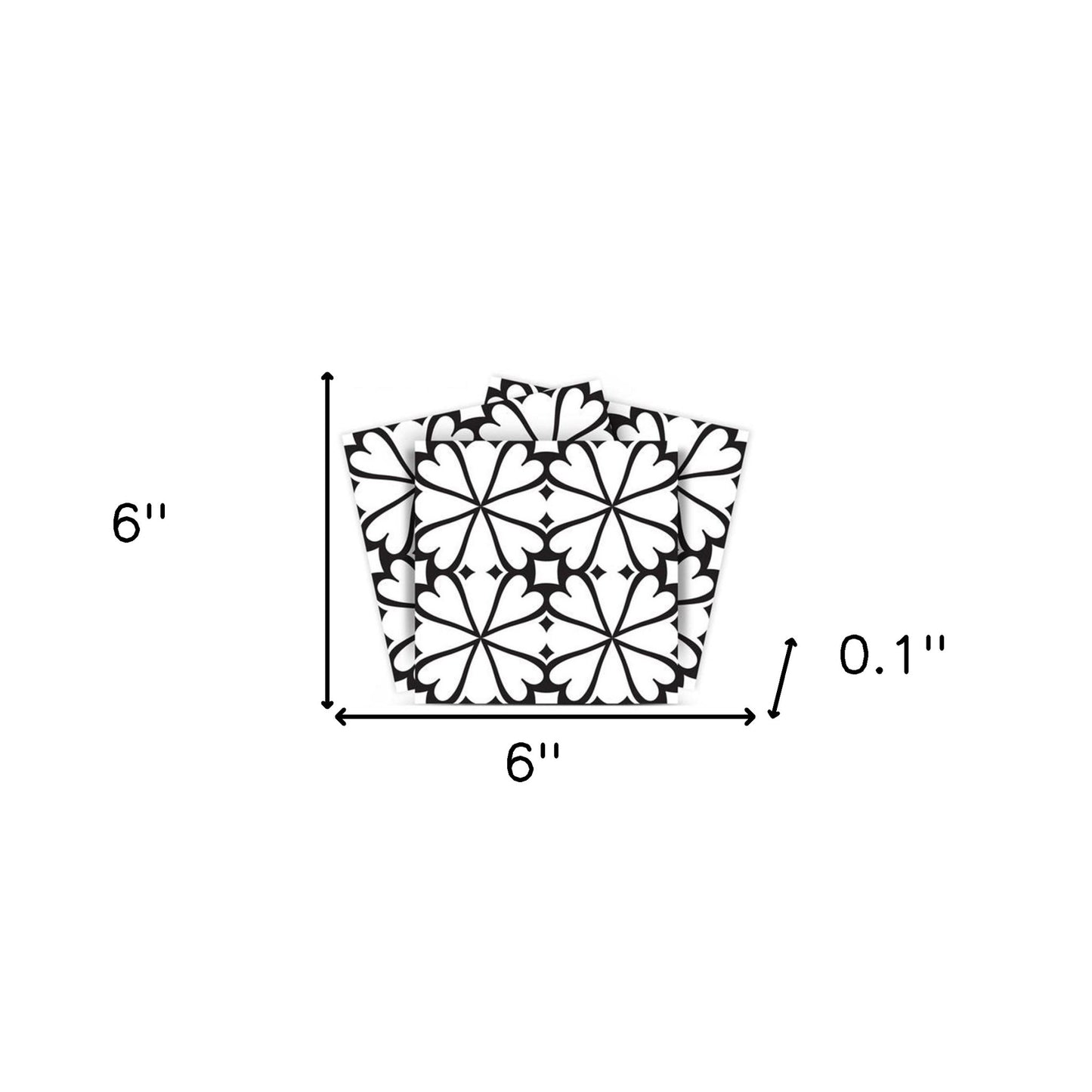 6" X 6" Black and White Clove Peel and Stick Removable Tiles
