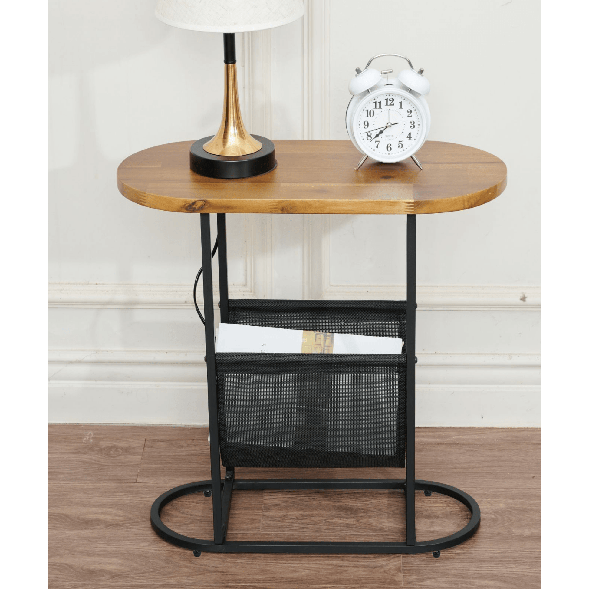 Acacia Oval Small Side Tables Living Room Small Space With Magazines Organizer Storage Space - FurniFindUSA