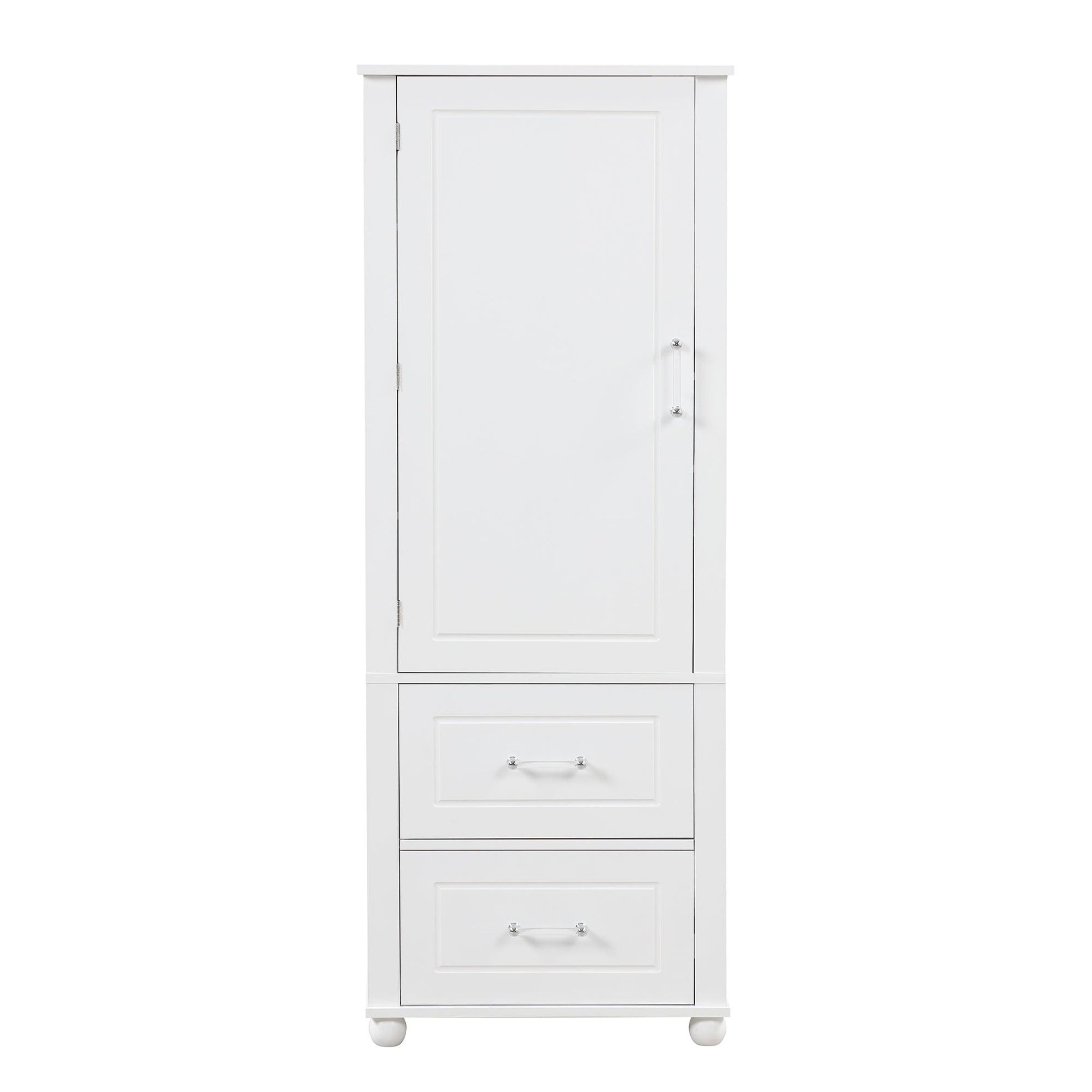 Tall bathroom storage cabinet with two drawers and adjustable shelves for independent storage - FurniFindUSA