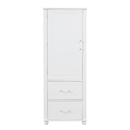 Tall bathroom storage cabinet with two drawers and adjustable shelves for independent storage - FurniFindUSA