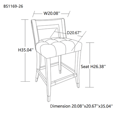 Suede Velvet Barstool with nailheads Living Room Chair 2 pcs Set - 26 inch Seater height - FurniFindUSA