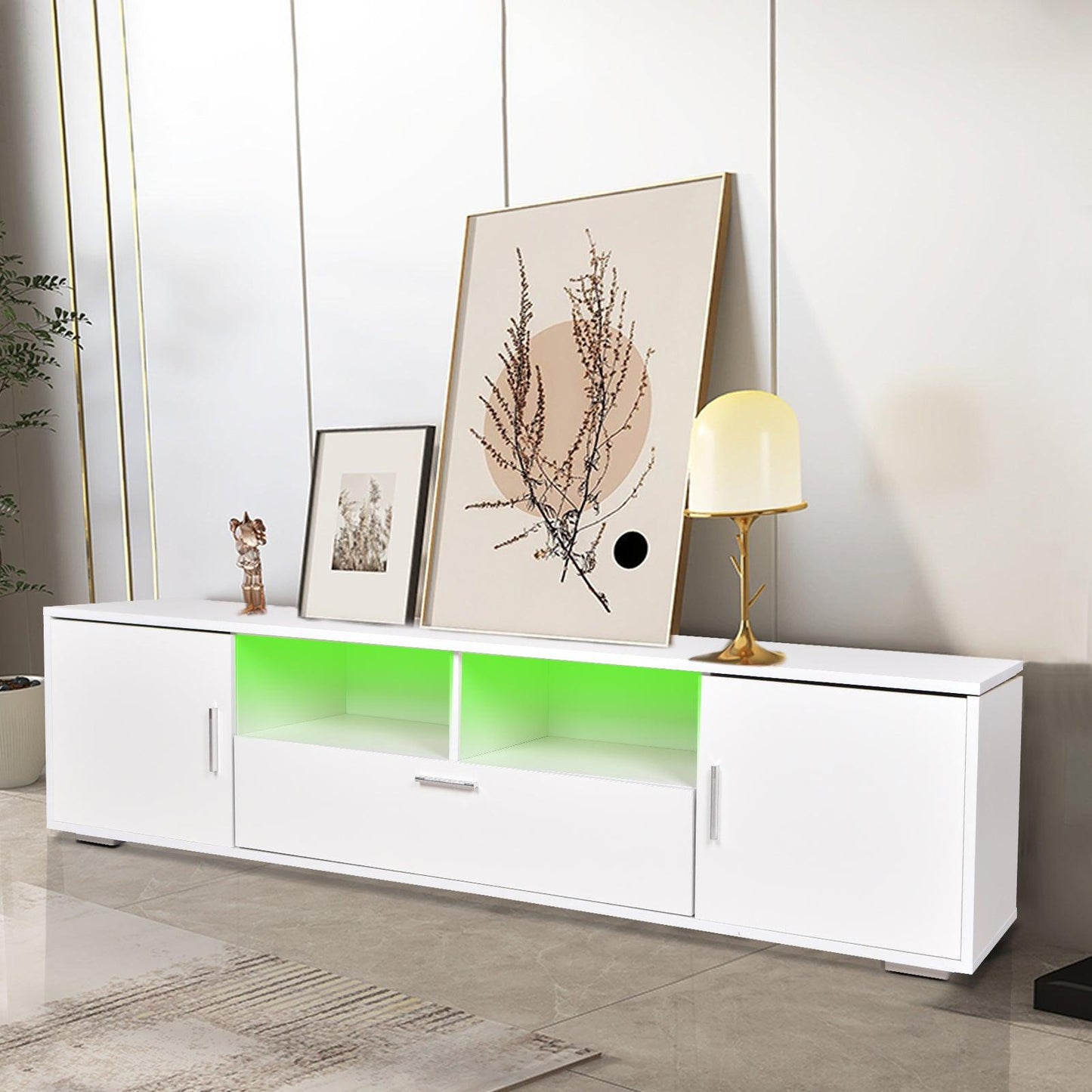 Modern TV stand with LED Lights Entertainment Center TV cabinet with Storage for Up to 75 inch - FurniFindUSA